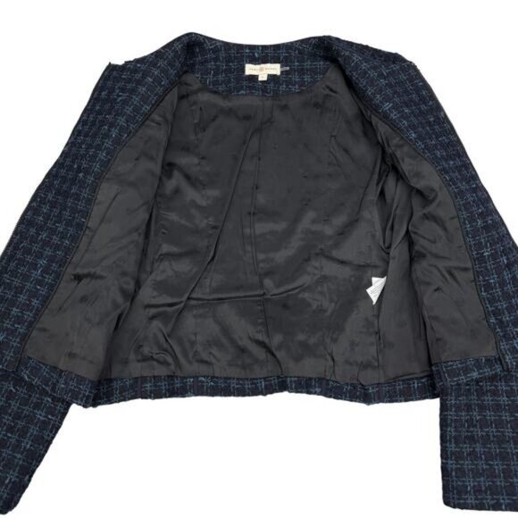 TORY BURCH Tweed Wool Blend Evening Career Jacket Size 6 Blue Black - Picture 6 of 7